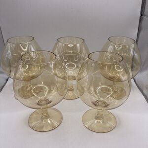 Set of 5 Delicate Vintage Amber Colored Glass Brandy Snifter MCM Bar ware